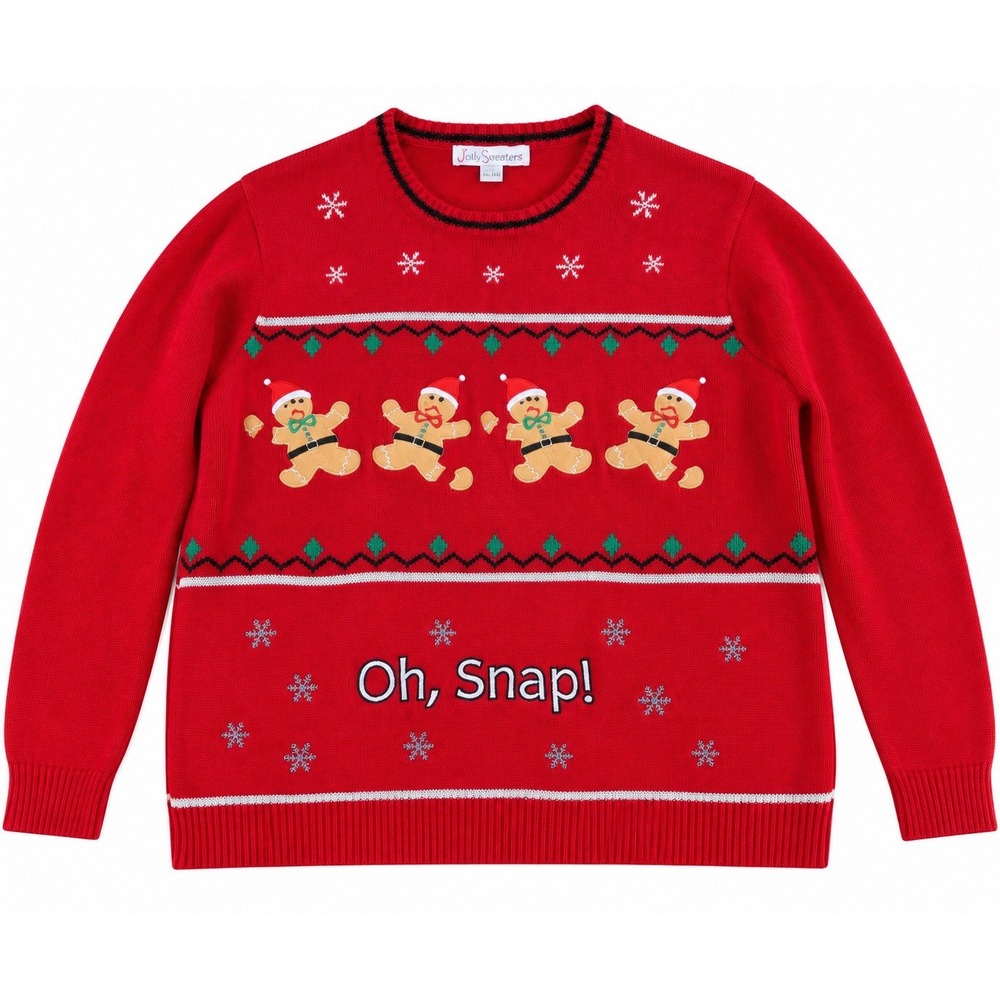 Jolly Sweaters XXL Oh Snap Gingerbread Ugly Christmas Sweater Red Holiday Party